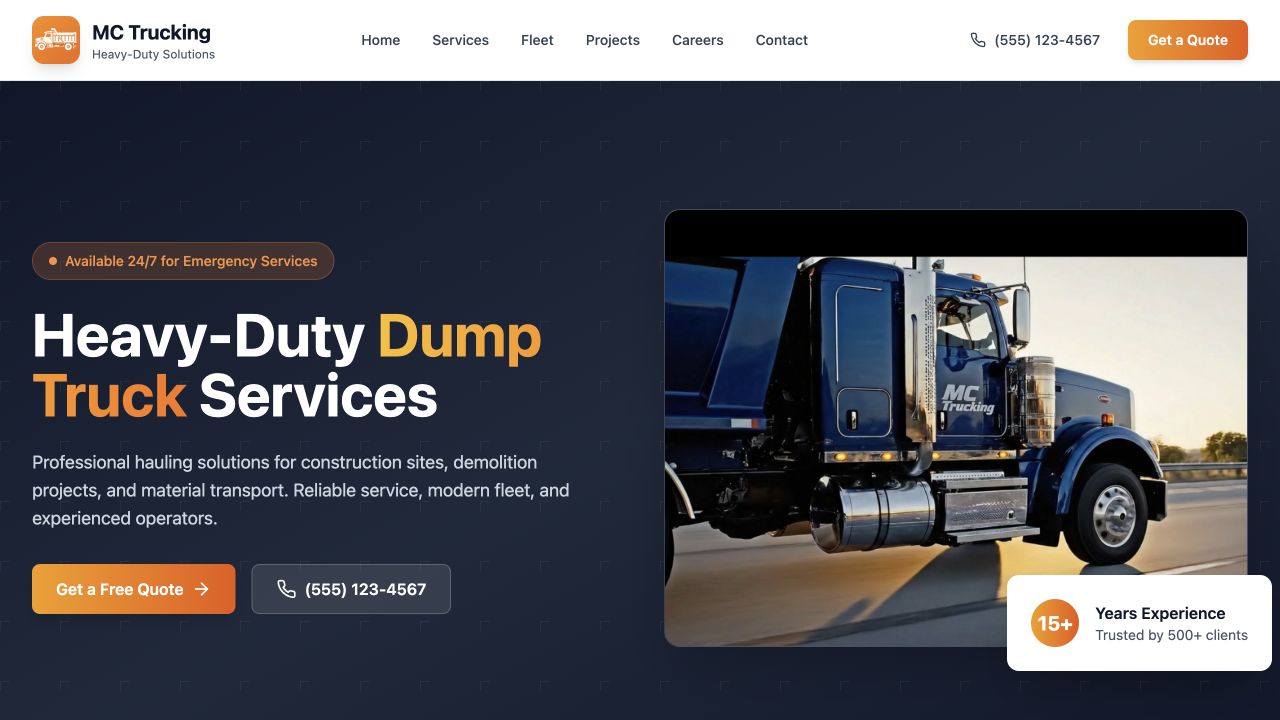 MC Trucking website preview